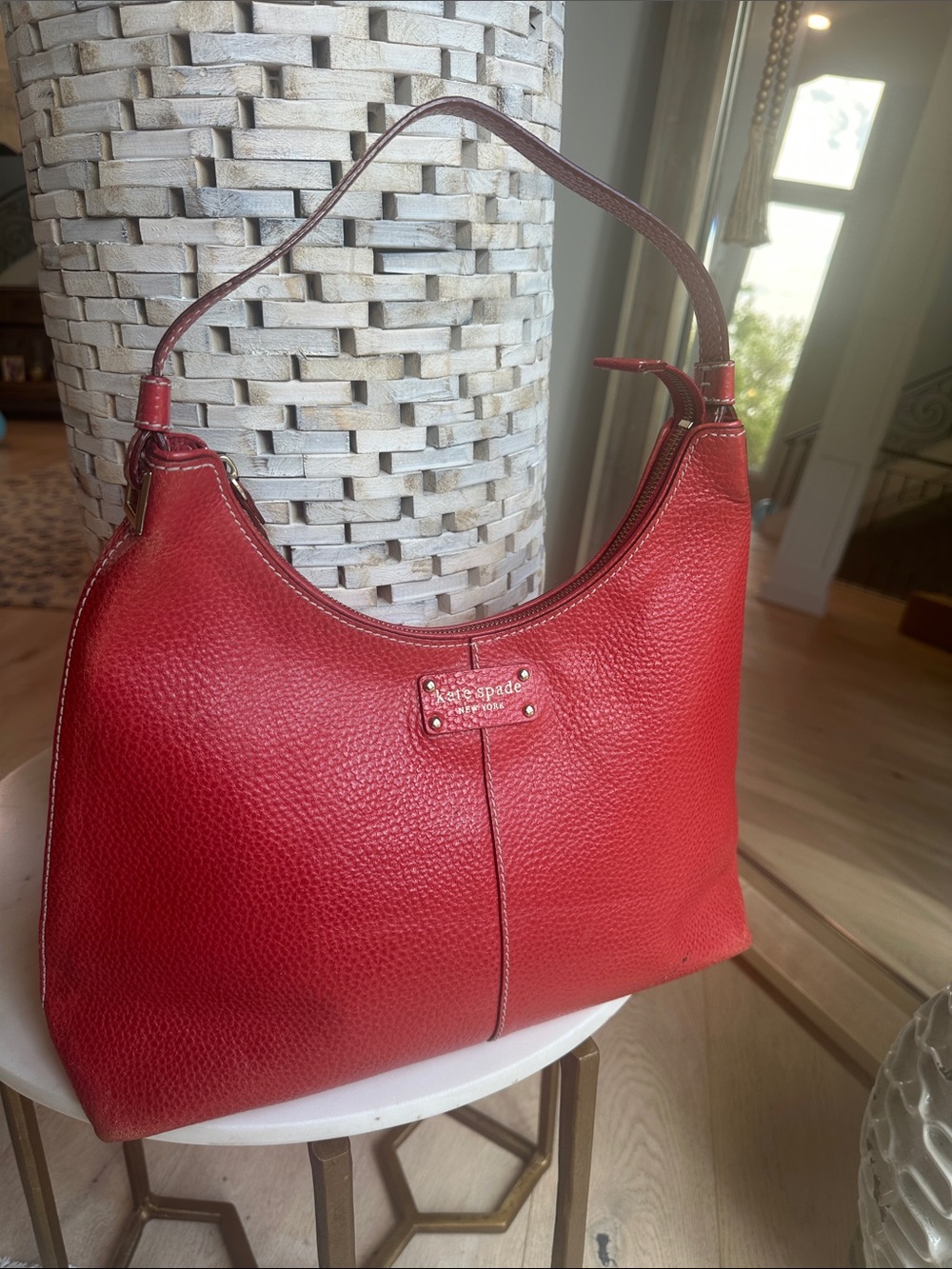 kate spade Red Pebbled Leather Shoulder Hobo